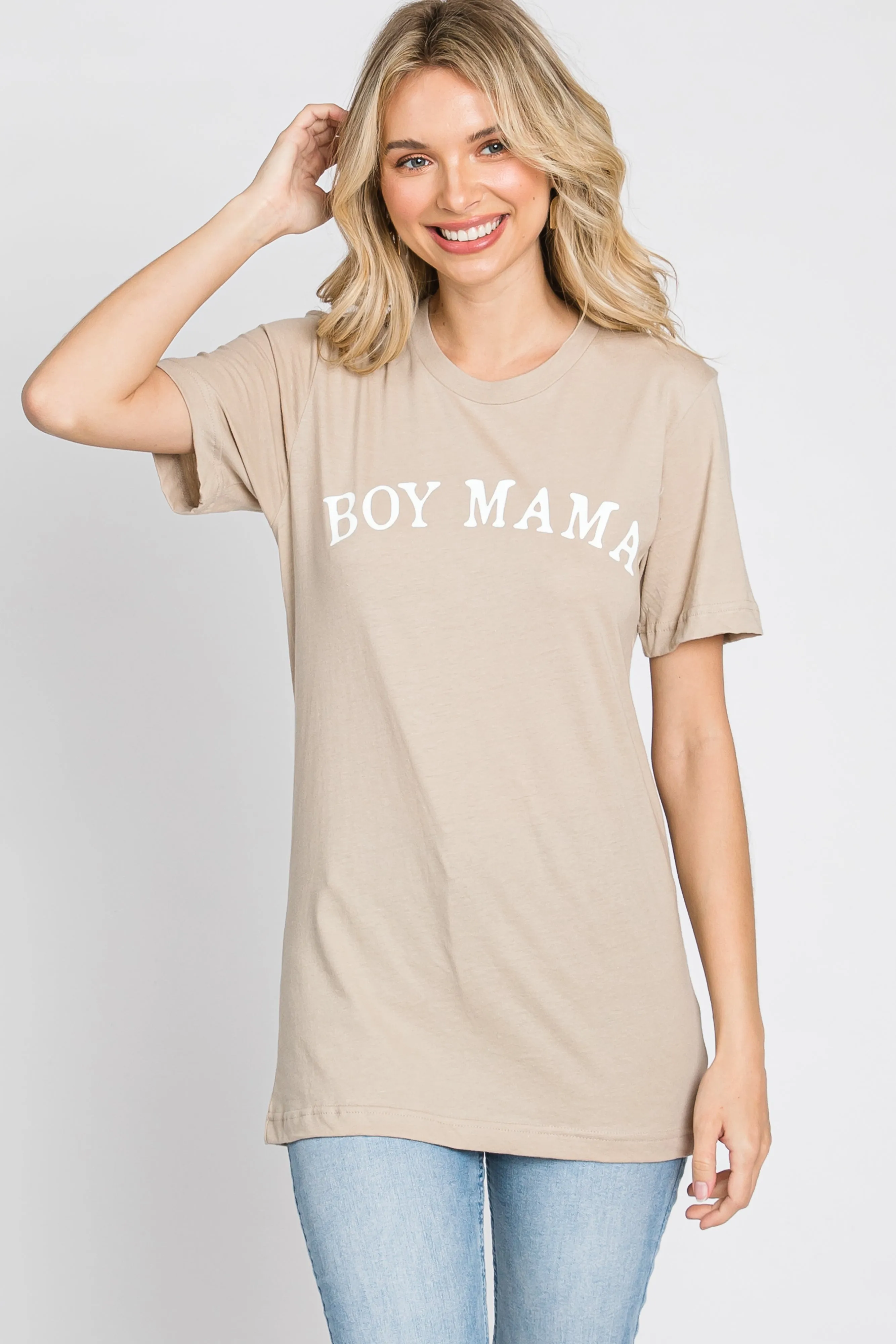 Beige "BOY MAMA" Graphic Tee