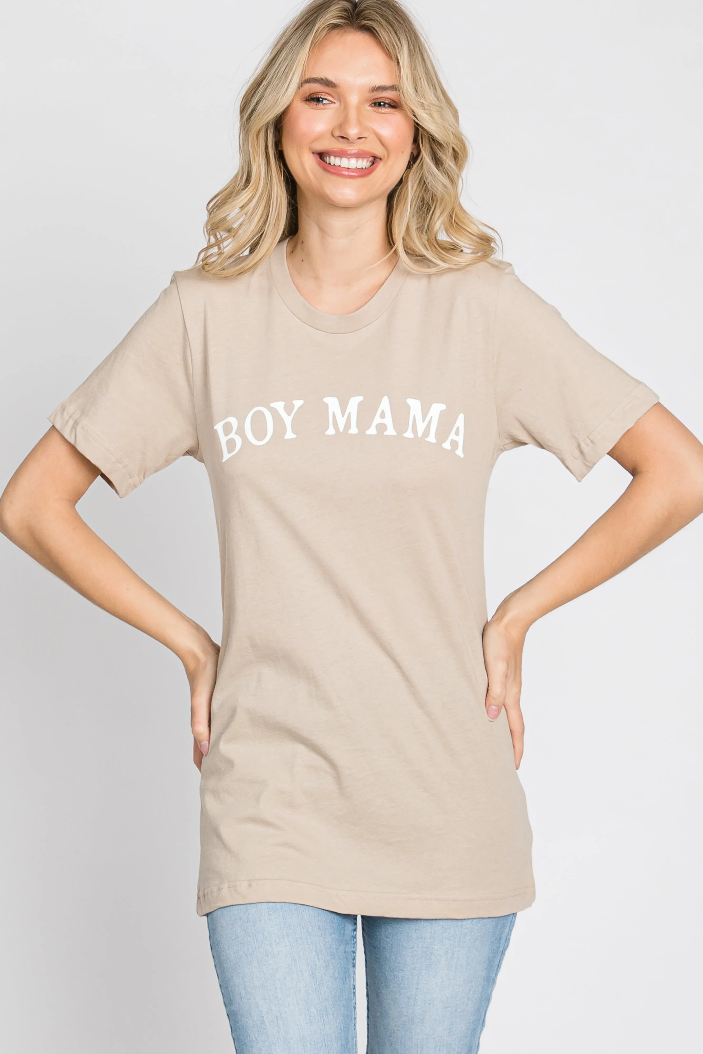 Beige "BOY MAMA" Graphic Tee