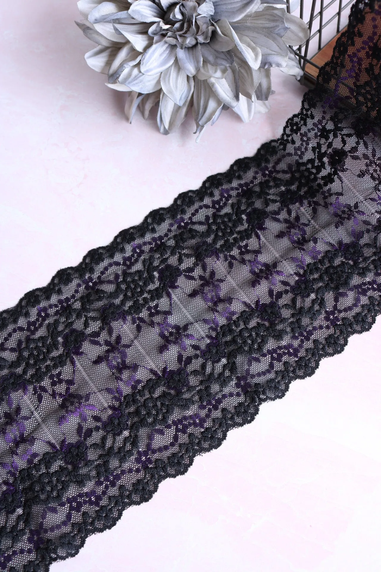 Black & Purple 6" Wide Stretch Lace