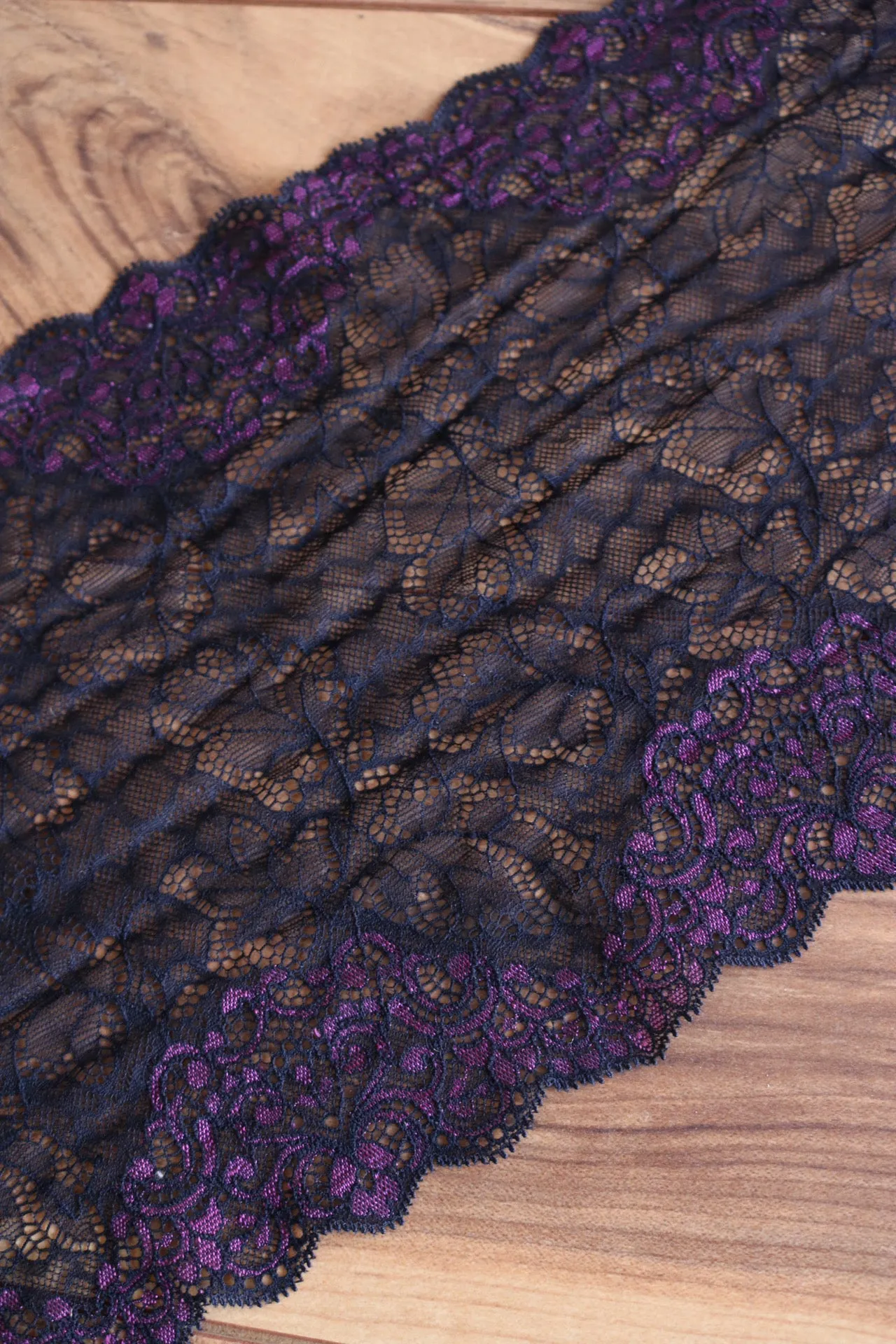 Black & Purple 9" Wide Stretch Lace