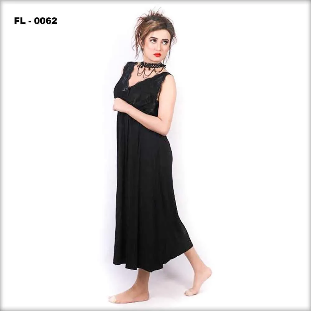 Black Flourish Nighty For Women  - FL-0062