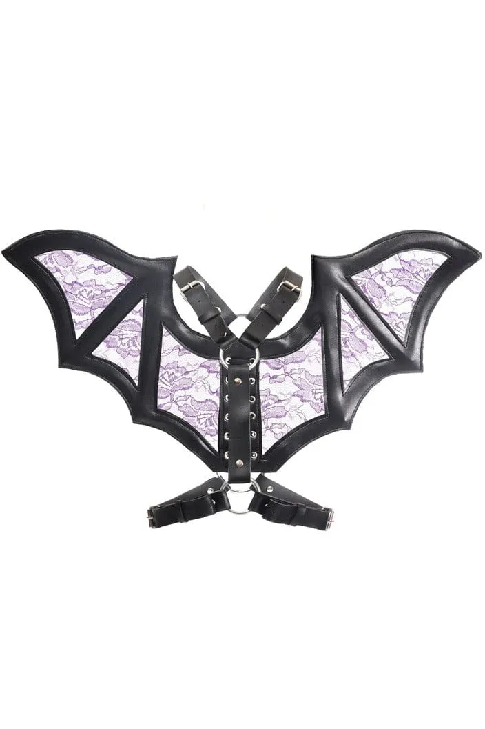 Black with Purple Faux Leather & Lace Wing Harness