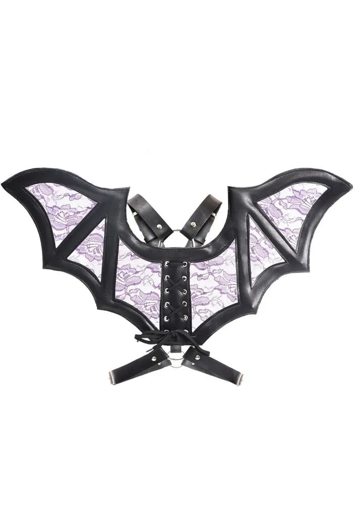 Black with Purple Faux Leather & Lace Wing Harness