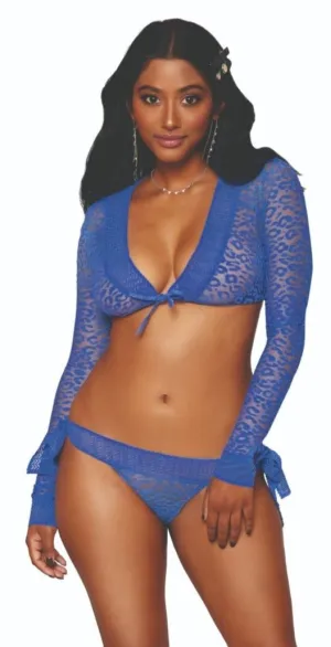 Blue Leopard Mesh Shrug and Panty Set