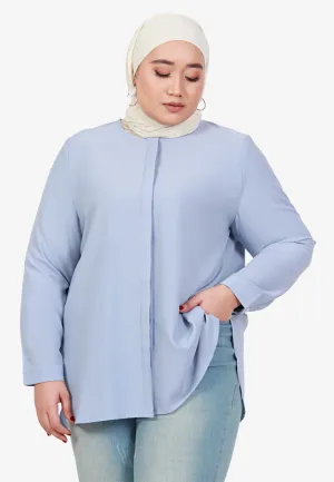 Buena Minimalist Hidden Button Top - Blue