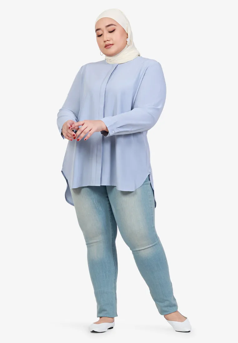 Buena Minimalist Hidden Button Top - Blue