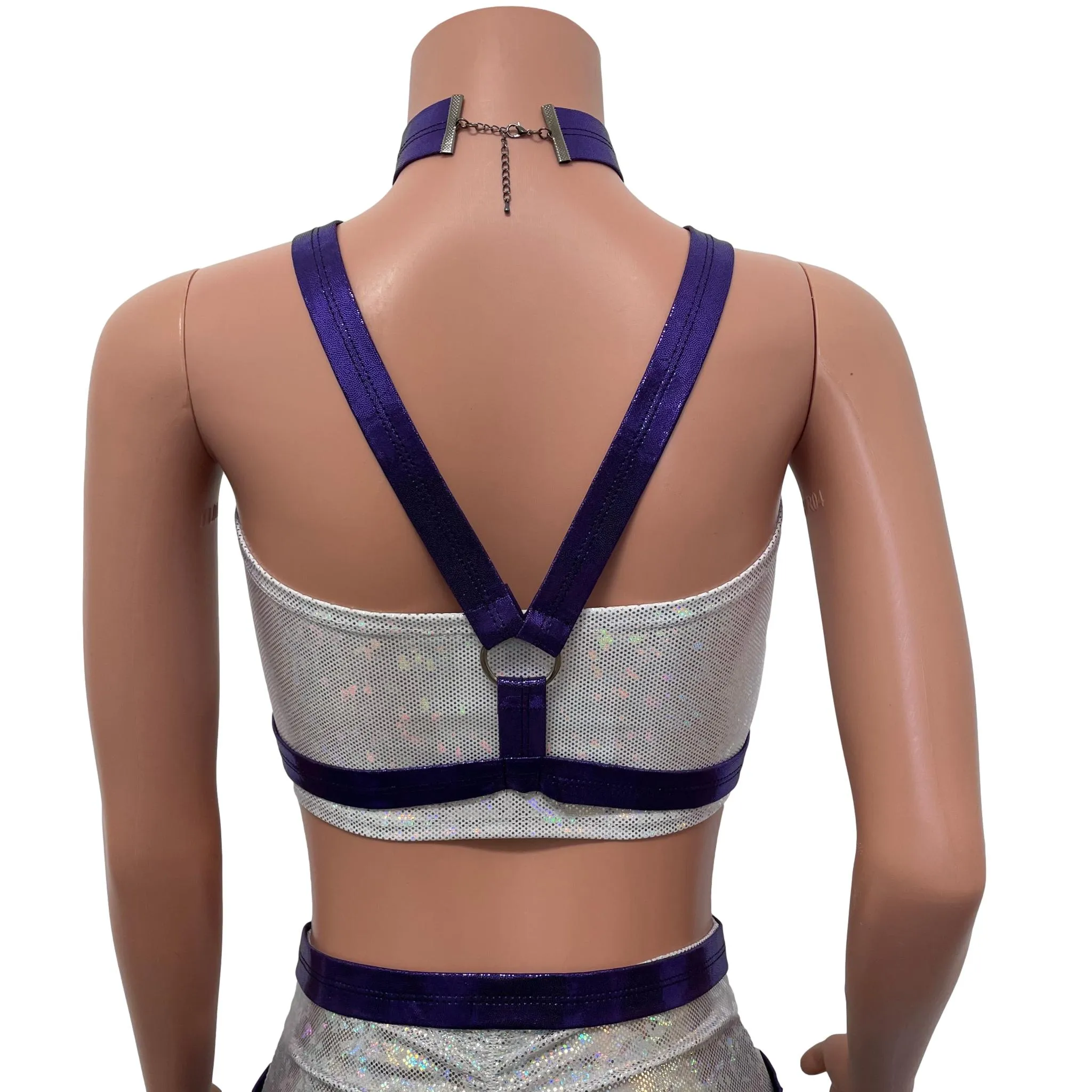 Cage Bra Harness Top in Purple Mystique Metallic | Rave Body Chest Harness w/ Choker