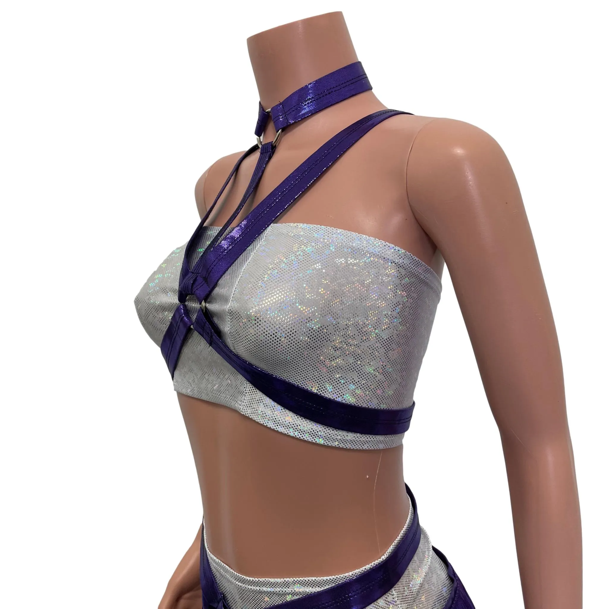 Cage Bra Harness Top in Purple Mystique Metallic | Rave Body Chest Harness w/ Choker