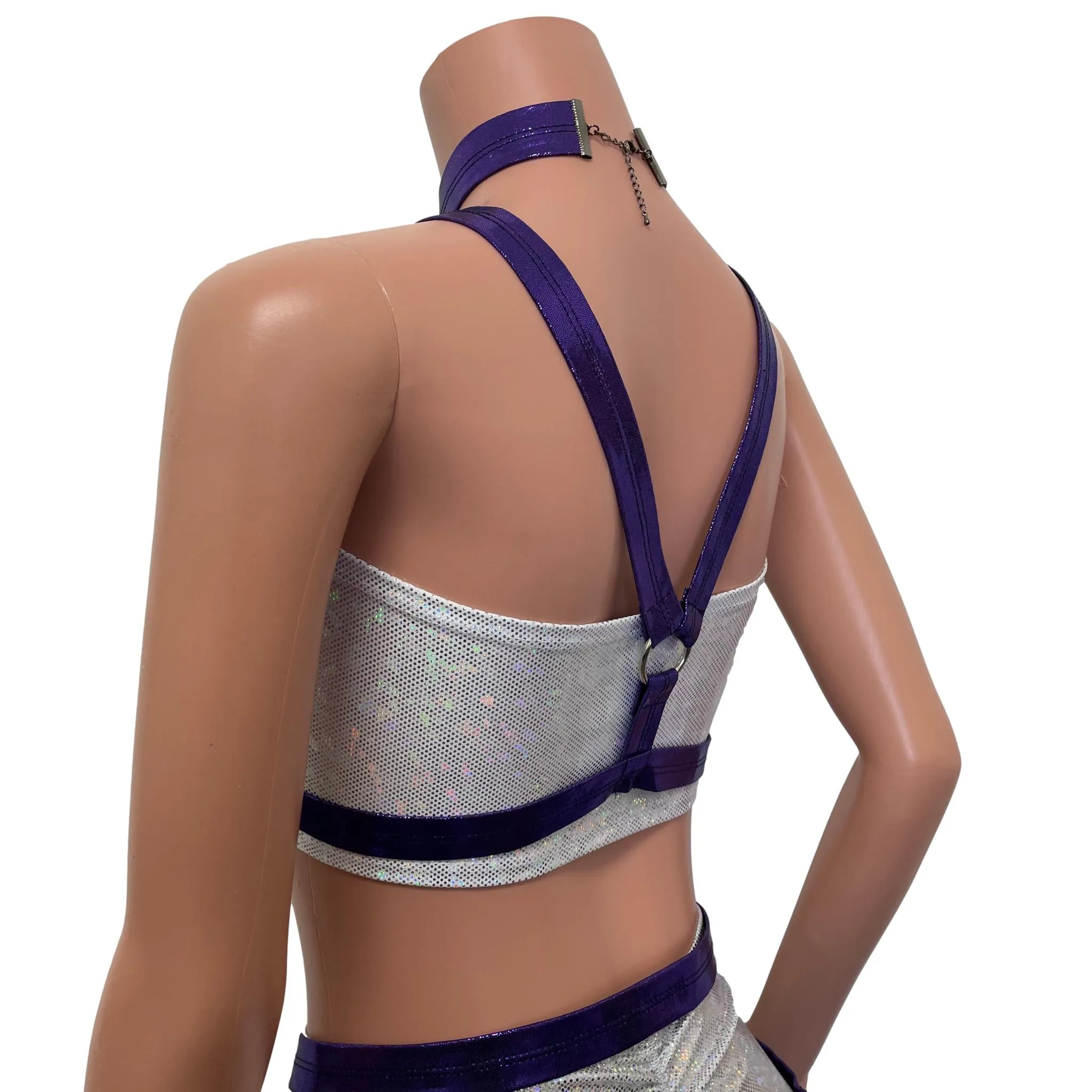 Cage Bra Harness Top in Purple Mystique Metallic | Rave Body Chest Harness w/ Choker