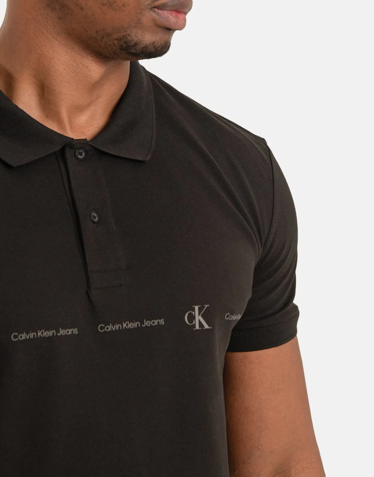 Calvin Klein Logo Repeat Black Polo Shirt