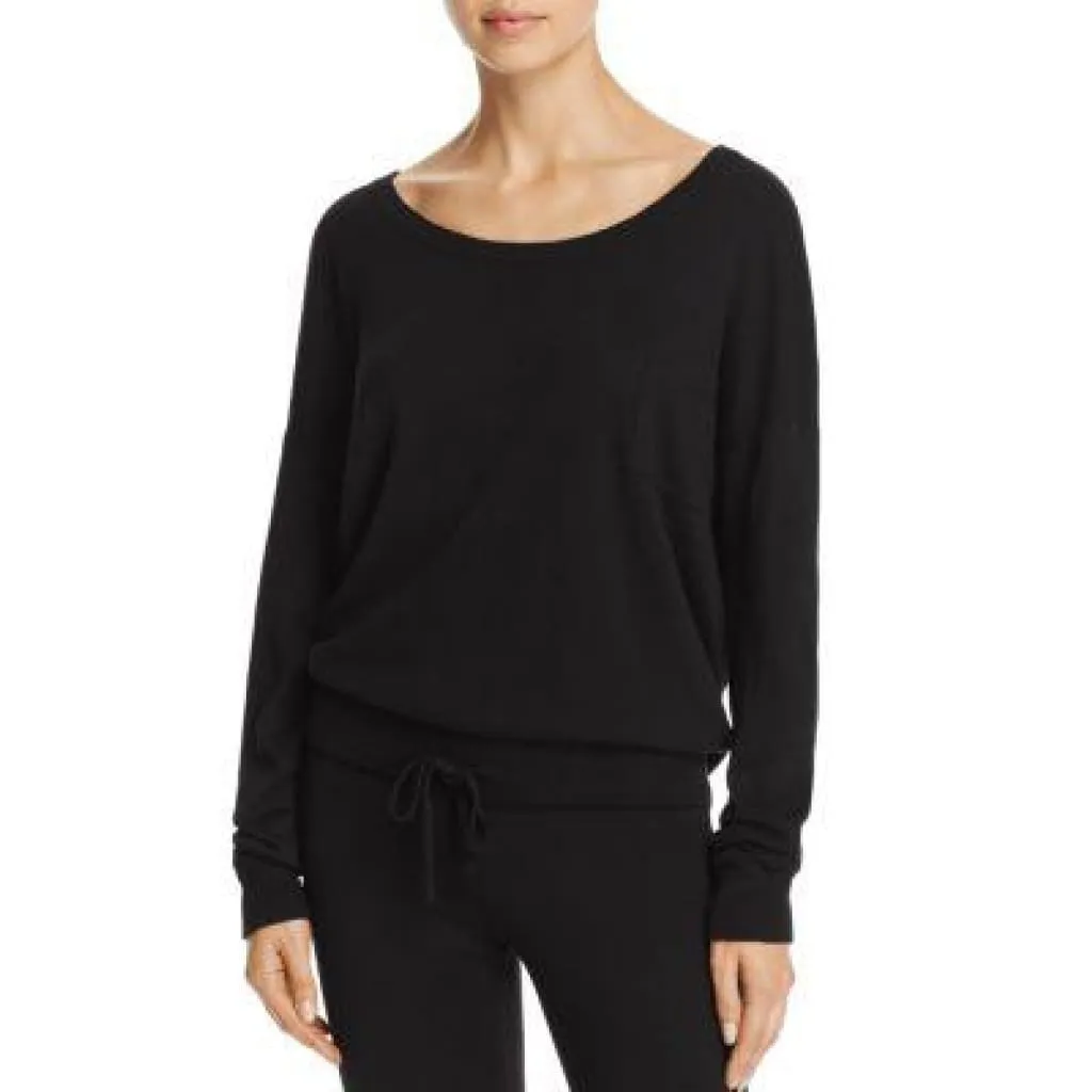 Calvin Klein QS5730 Pure Knits Long Sleeve Lounge Top SMALL Black NWT