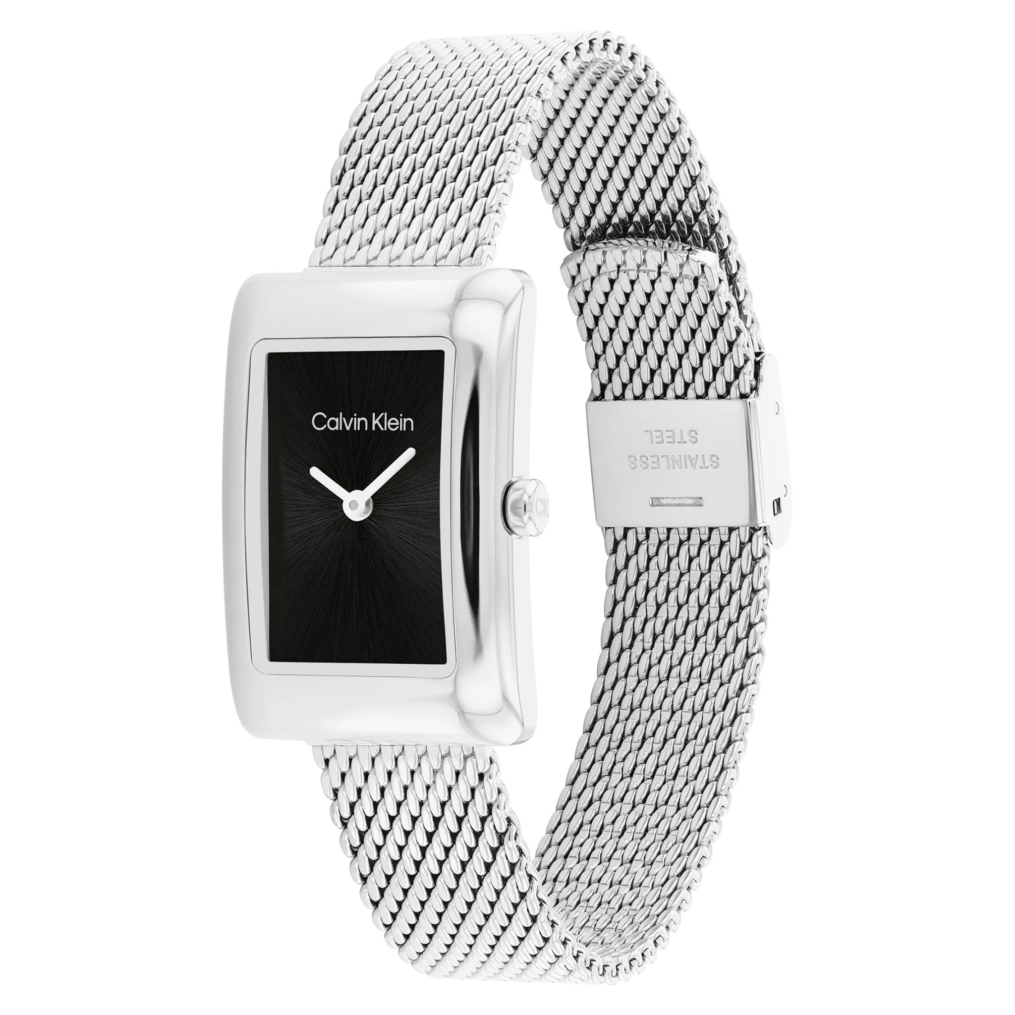 Calvin Klein Silver Steel Mesh Black Dial Women's Watch - 25200399