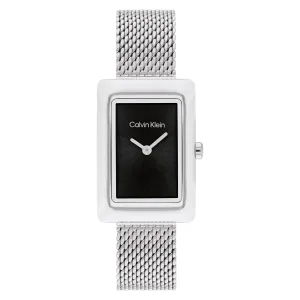 Calvin Klein Silver Steel Mesh Black Dial Women's Watch - 25200399