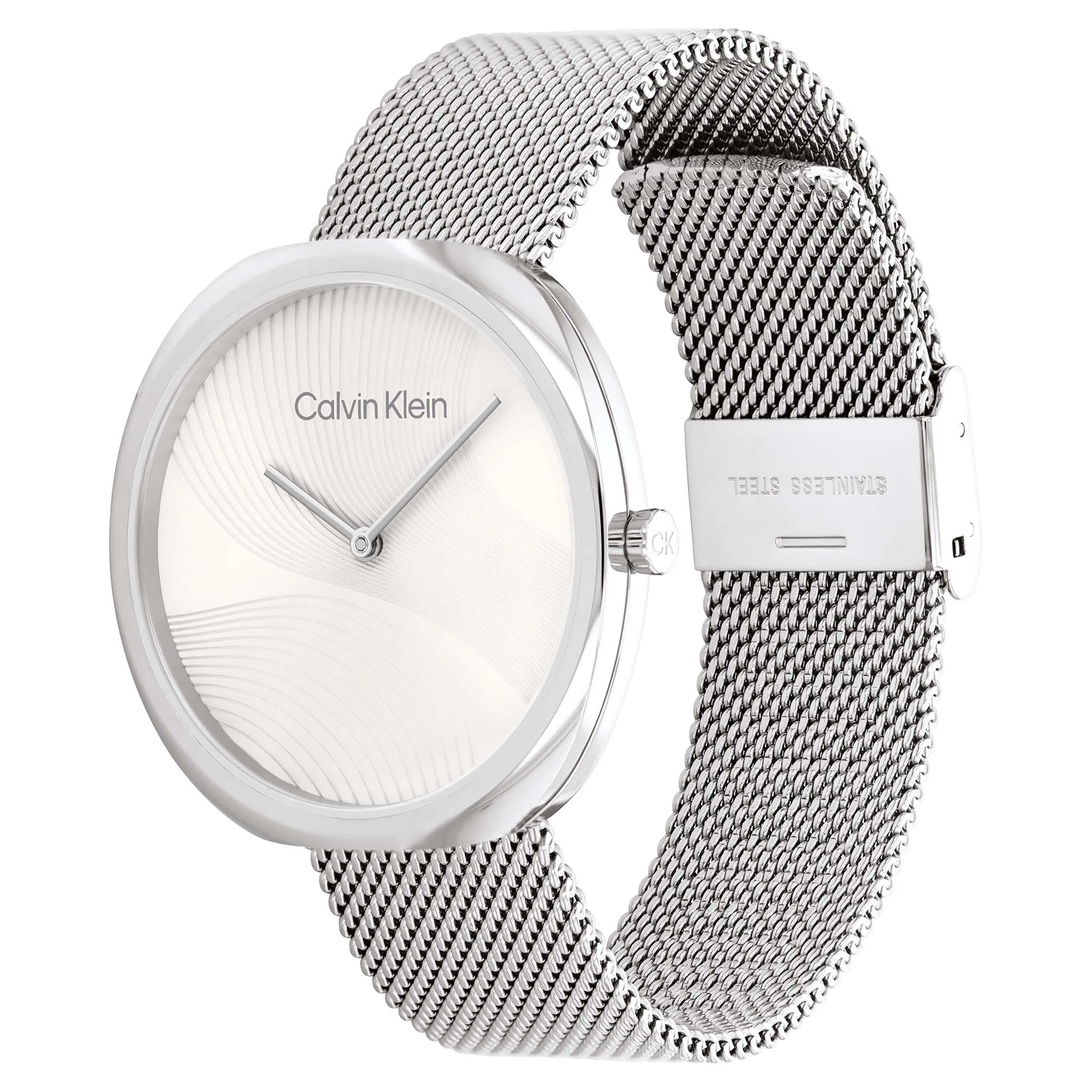 Calvin Klein Silver-tone Steel Mesh White Dial Women's Watch - 25200245