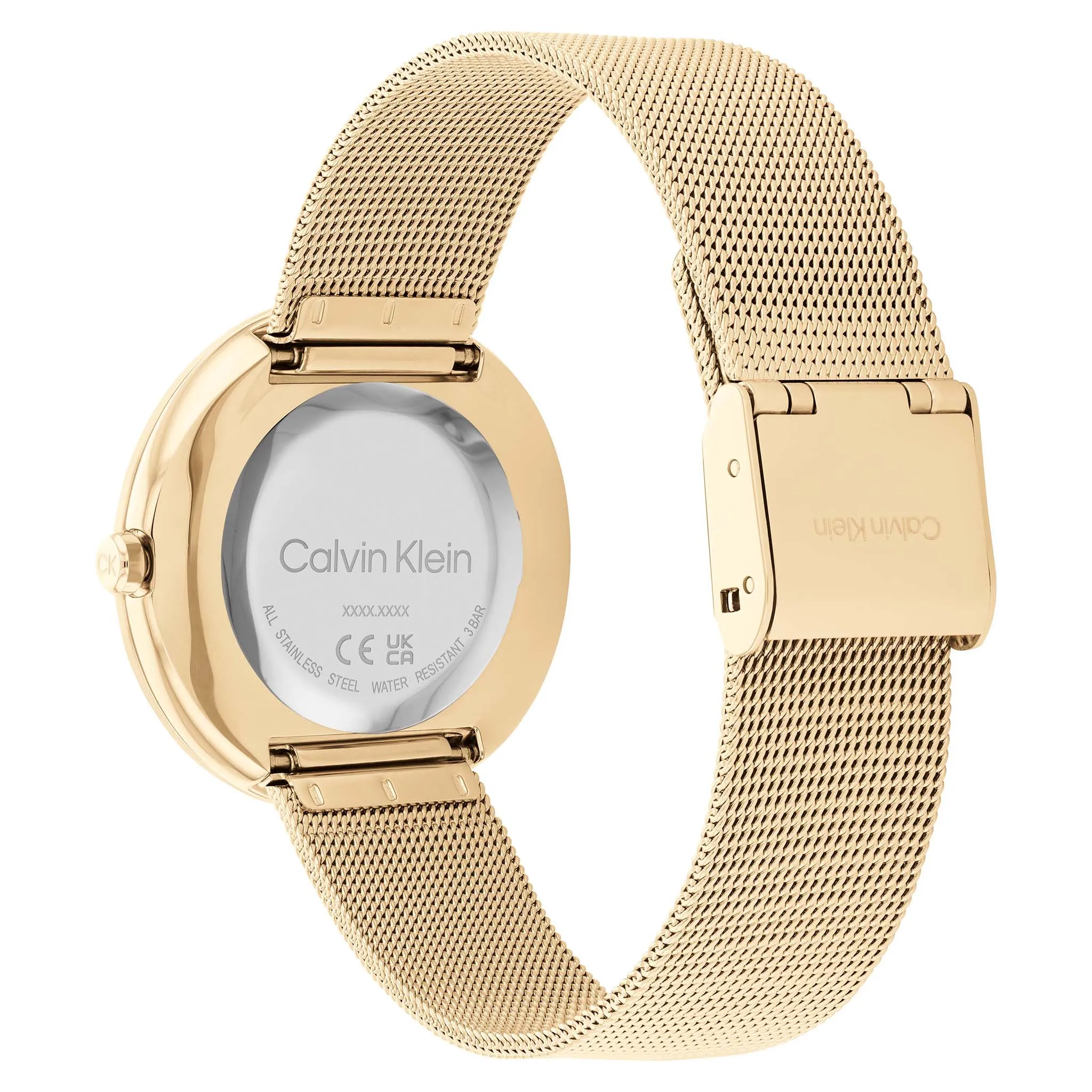 Calvin Klein Twisted Bezel Gold Mesh Black Dial Women's Watch - 25200012