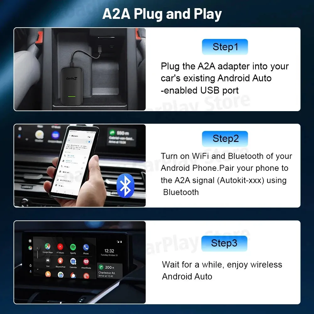 CarlinKit A2A Android Auto Wireless Adapter Dongle Android Ai Box Waze Spotify For 98% Car Auto Connect Music Map Bluetooth 5.0