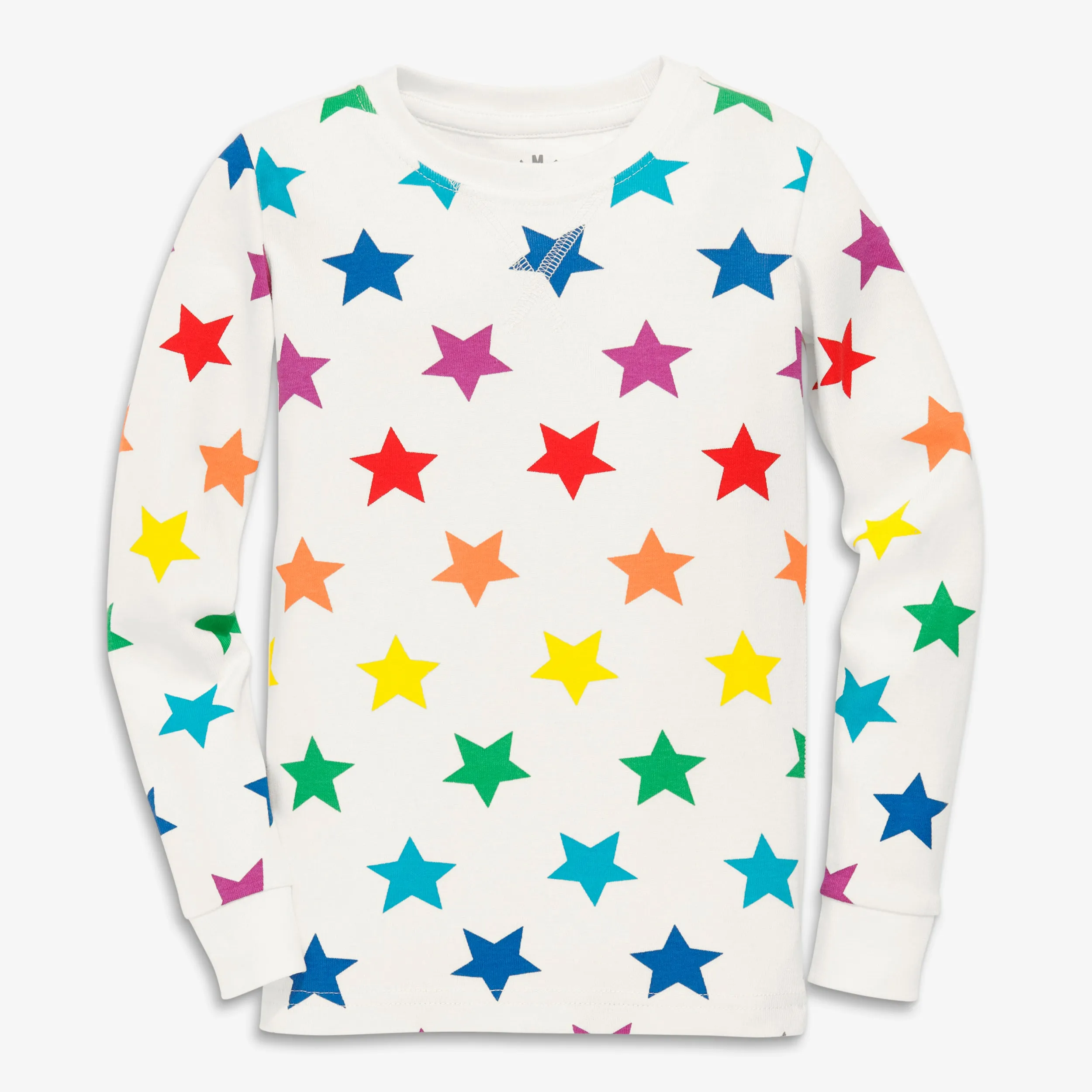 Clearance kids organic long sleeve pj top in bright rainbow stars