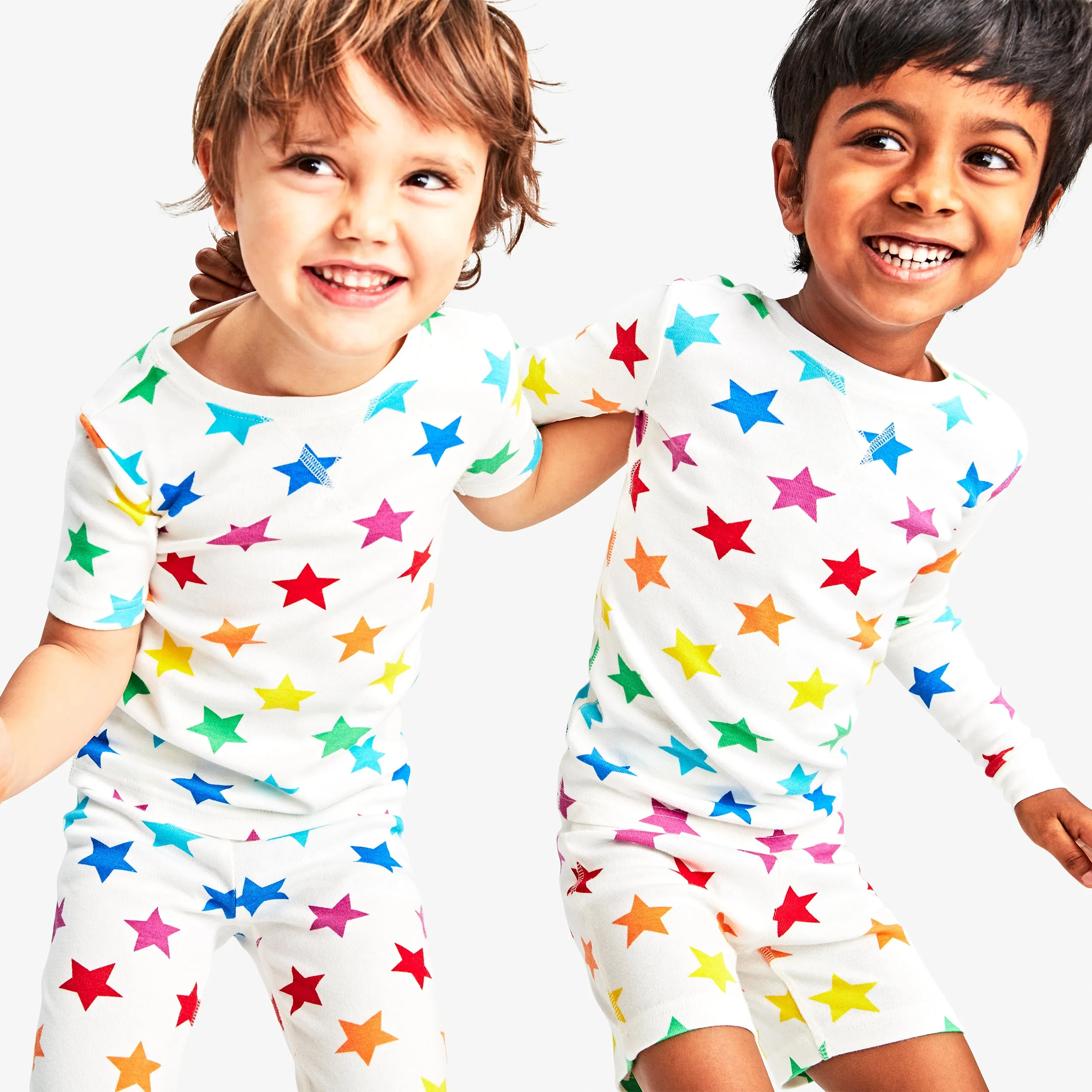 Clearance kids organic long sleeve pj top in bright rainbow stars