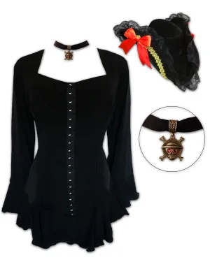 Corsair Pirate Costume with Corsetta Top, Black