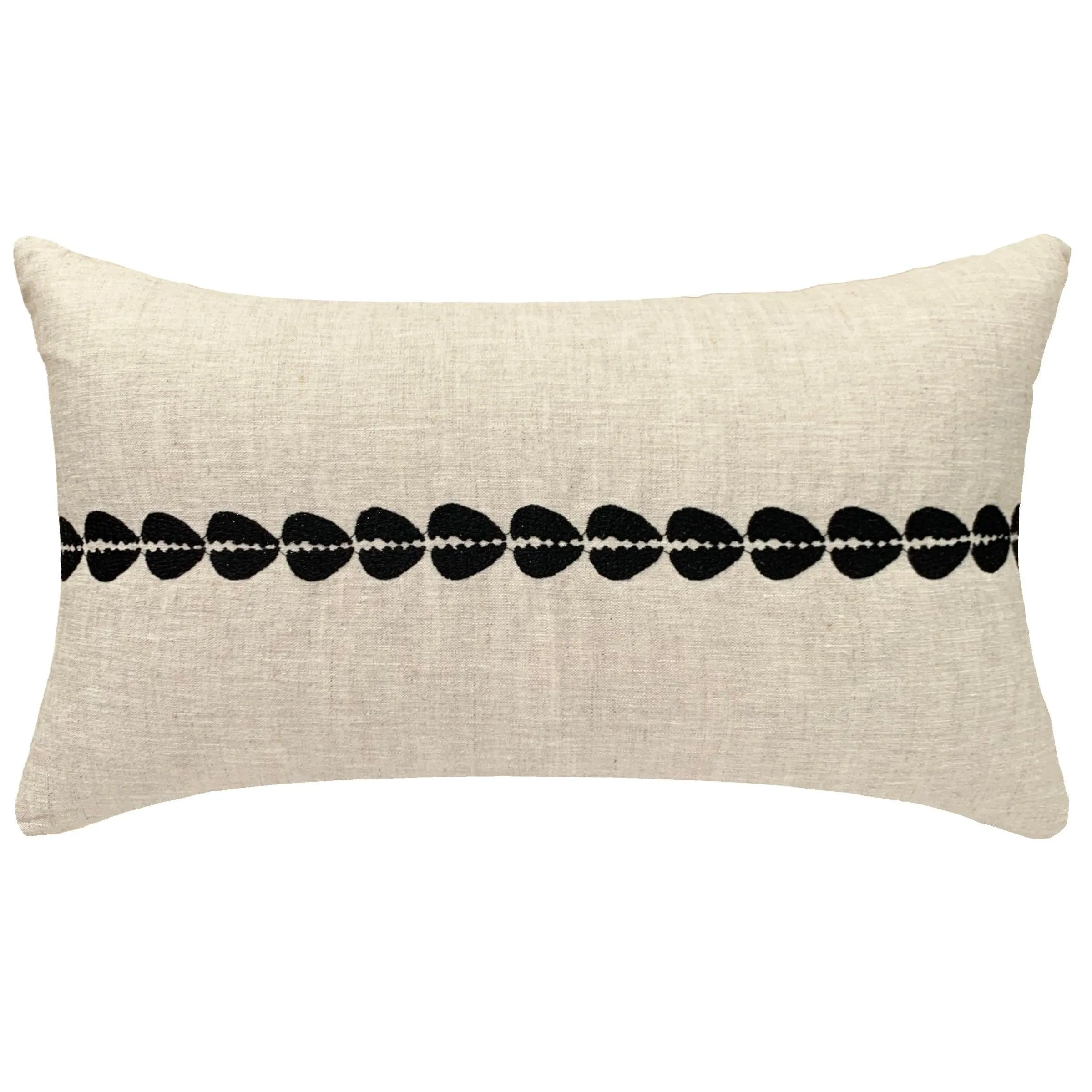 Cowrie Embroidered Lumbar Pillow - Natural