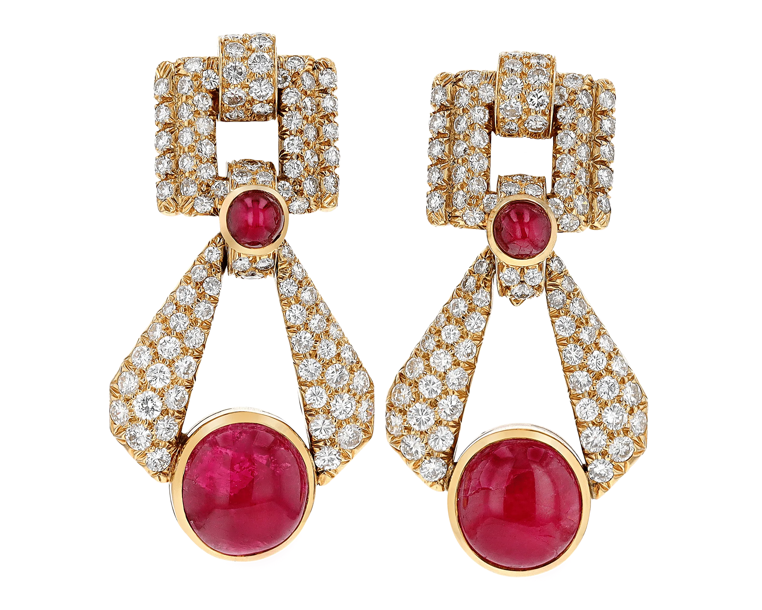 David Webb Cabochon Ruby and Diamond Earrings