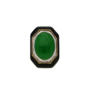 David Webb Signed Type A Fei Chui Jadeite Jade and Onyx Platinum & 18K Ring