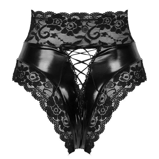 'Dead Zone' Black PU Leather Lace Panties