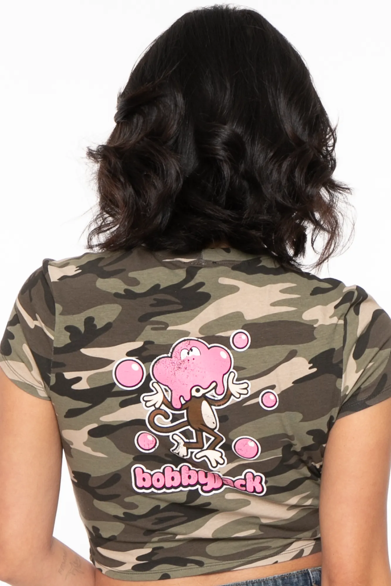 Don't Burst My Bubble - Bobby Jack Crop Top (Front   Back Print) - Camo