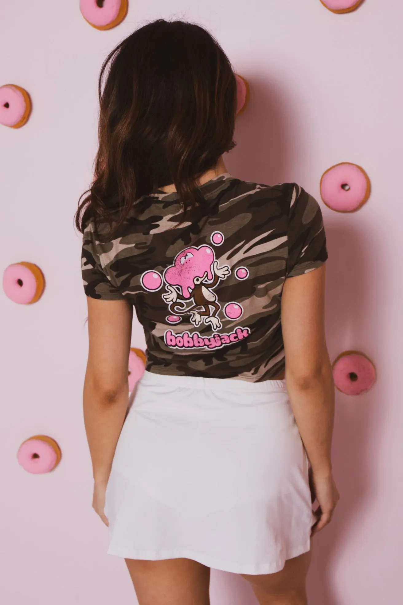 Don't Burst My Bubble - Bobby Jack Crop Top (Front   Back Print) - Camo