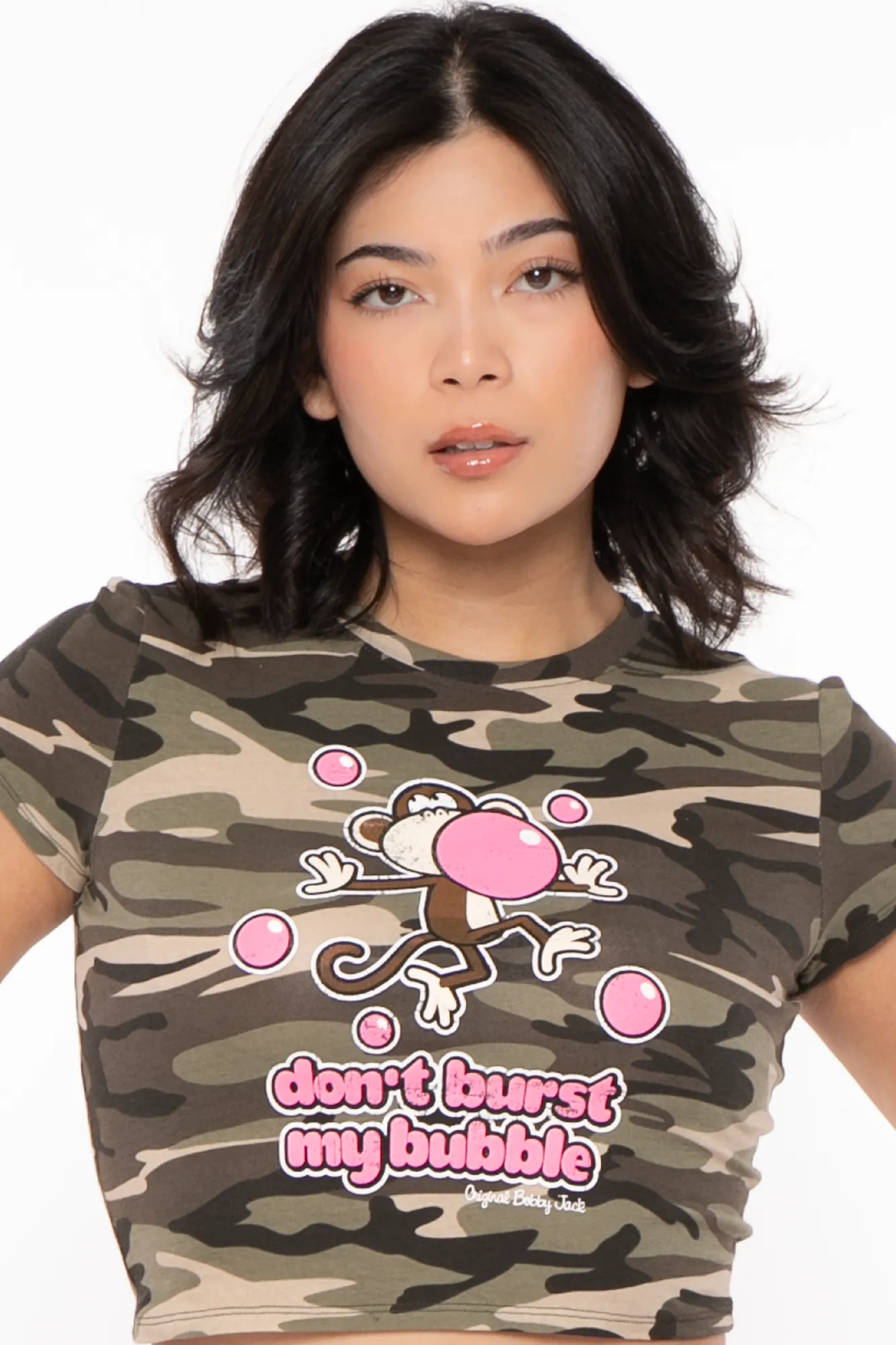 Don't Burst My Bubble - Bobby Jack Crop Top (Front   Back Print) - Camo