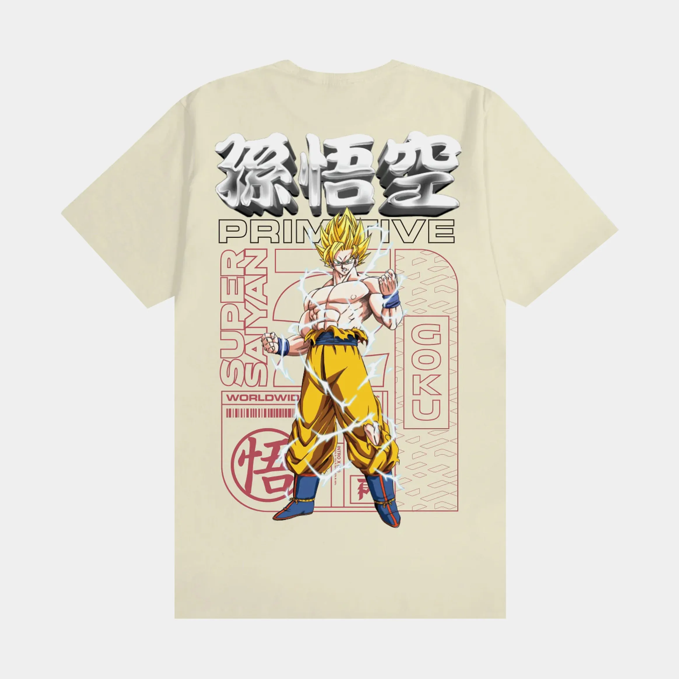 Dragon Ball Z Spirit and Sand Mens Short Sleeve Shirt (Beige/Red)