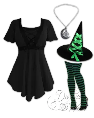 Enchantress Witch Costume with Angel Top, Black/Green