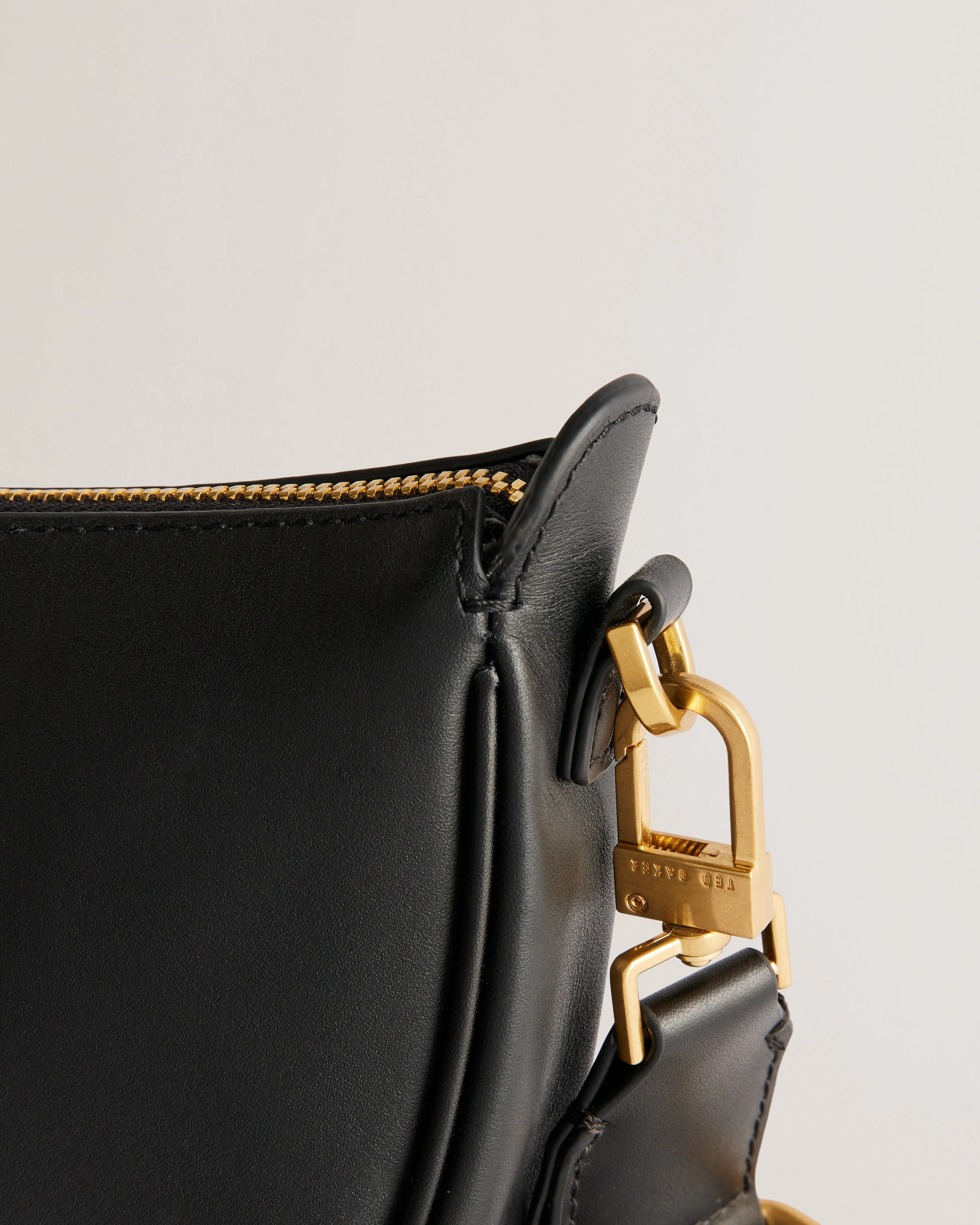 Essina Webbing Leather Half Moon Crossbody Bag Black