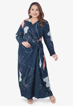 Fantasy Mis Claire x Mimpikita Printed Wrap Jubah Dress - Dark Blue