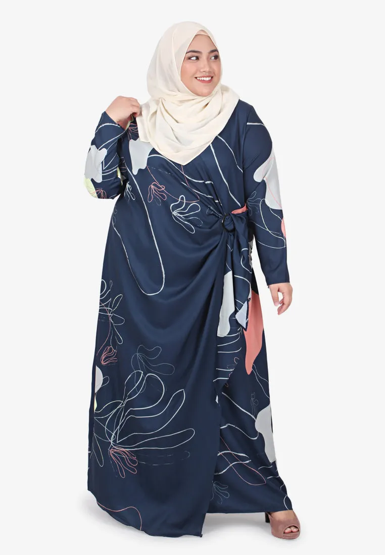 Fantasy Mis Claire x Mimpikita Printed Wrap Jubah Dress - Dark Blue