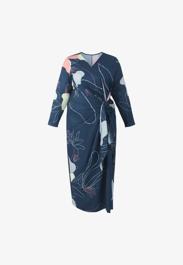 Fantasy Mis Claire x Mimpikita Printed Wrap Jubah Dress - Dark Blue