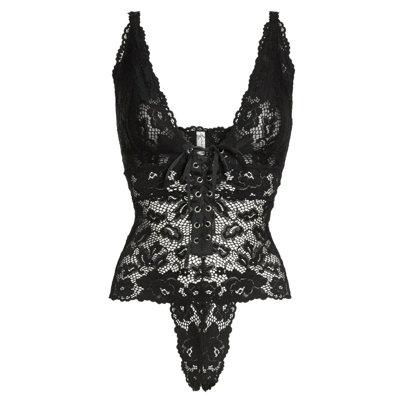 Free People Ladies Black Lace Bodysuit w/ Lace Front Detail, Size Small