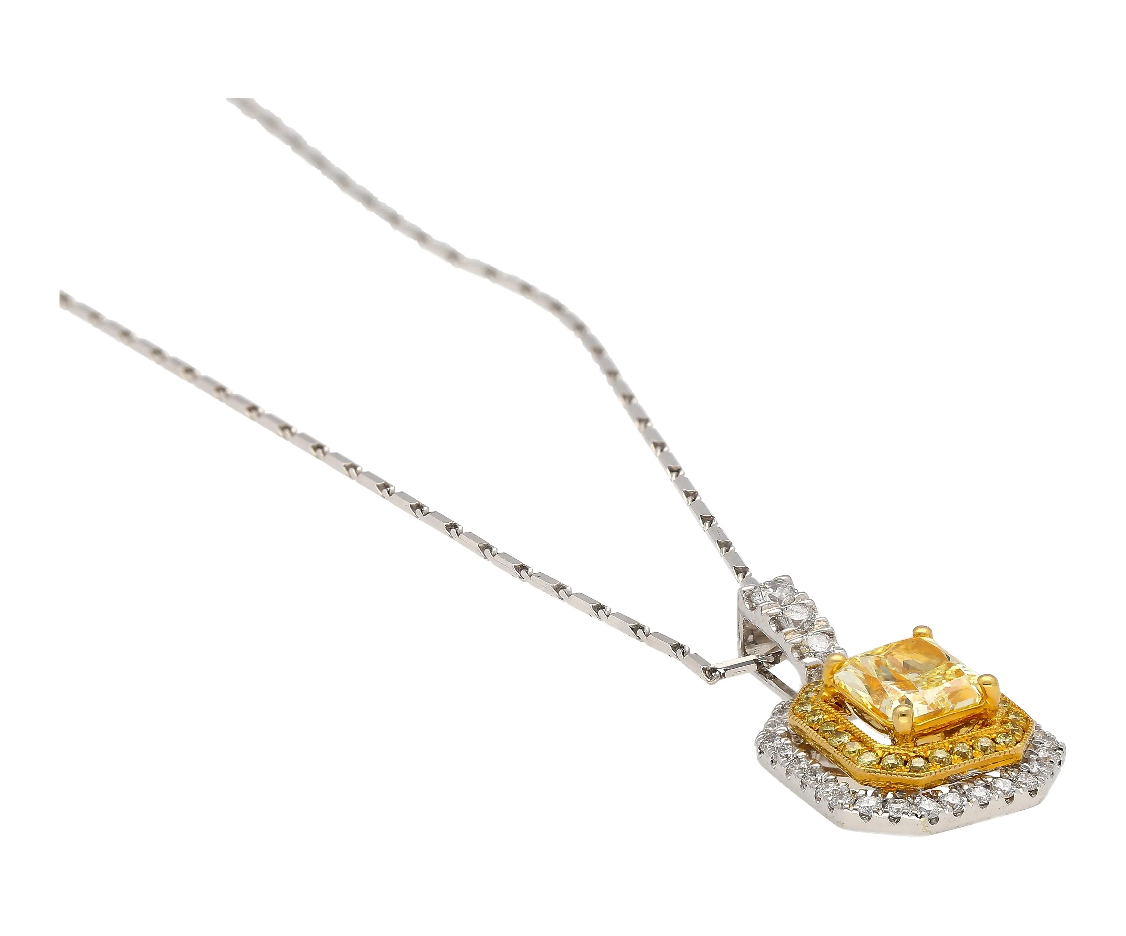 GIA Certified 1.05 Carat Fancy Yellow Diamond Pendant Necklace