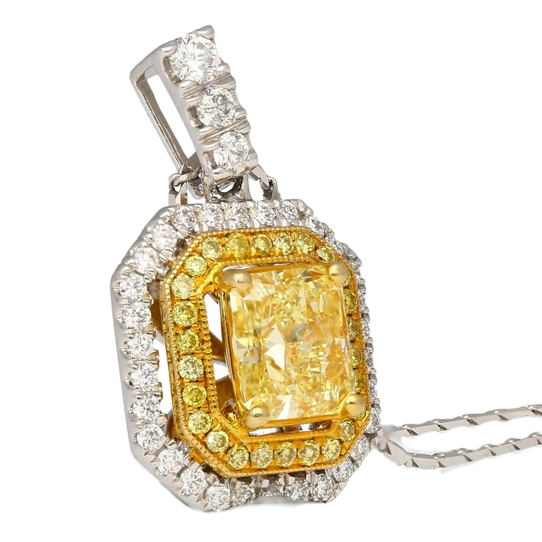 GIA Certified 1.05 Carat Fancy Yellow Diamond Pendant Necklace