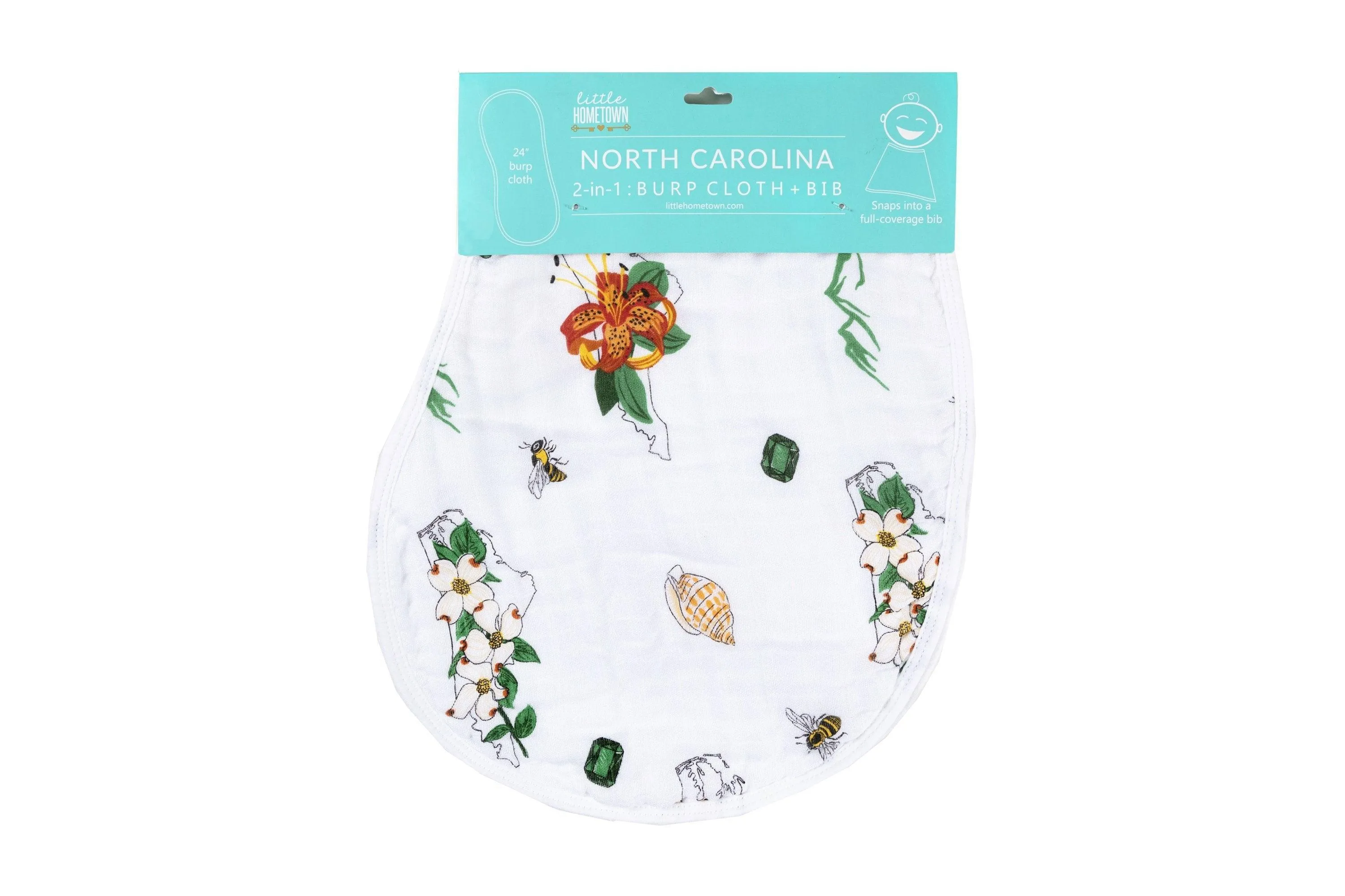 Gift Set: North Carolina Baby Muslin Swaddle Blanket and Burp Cloth/Bib Combo (Floral)