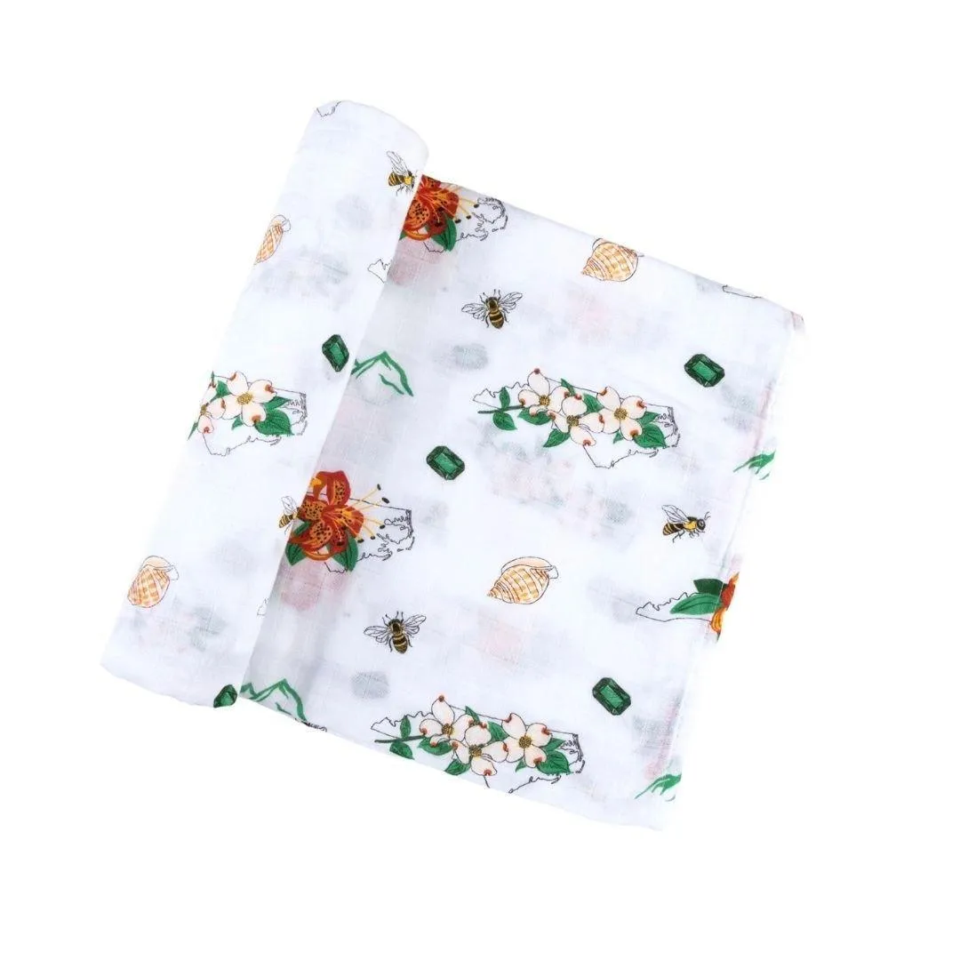 Gift Set: North Carolina Baby Muslin Swaddle Blanket and Burp Cloth/Bib Combo (Floral)