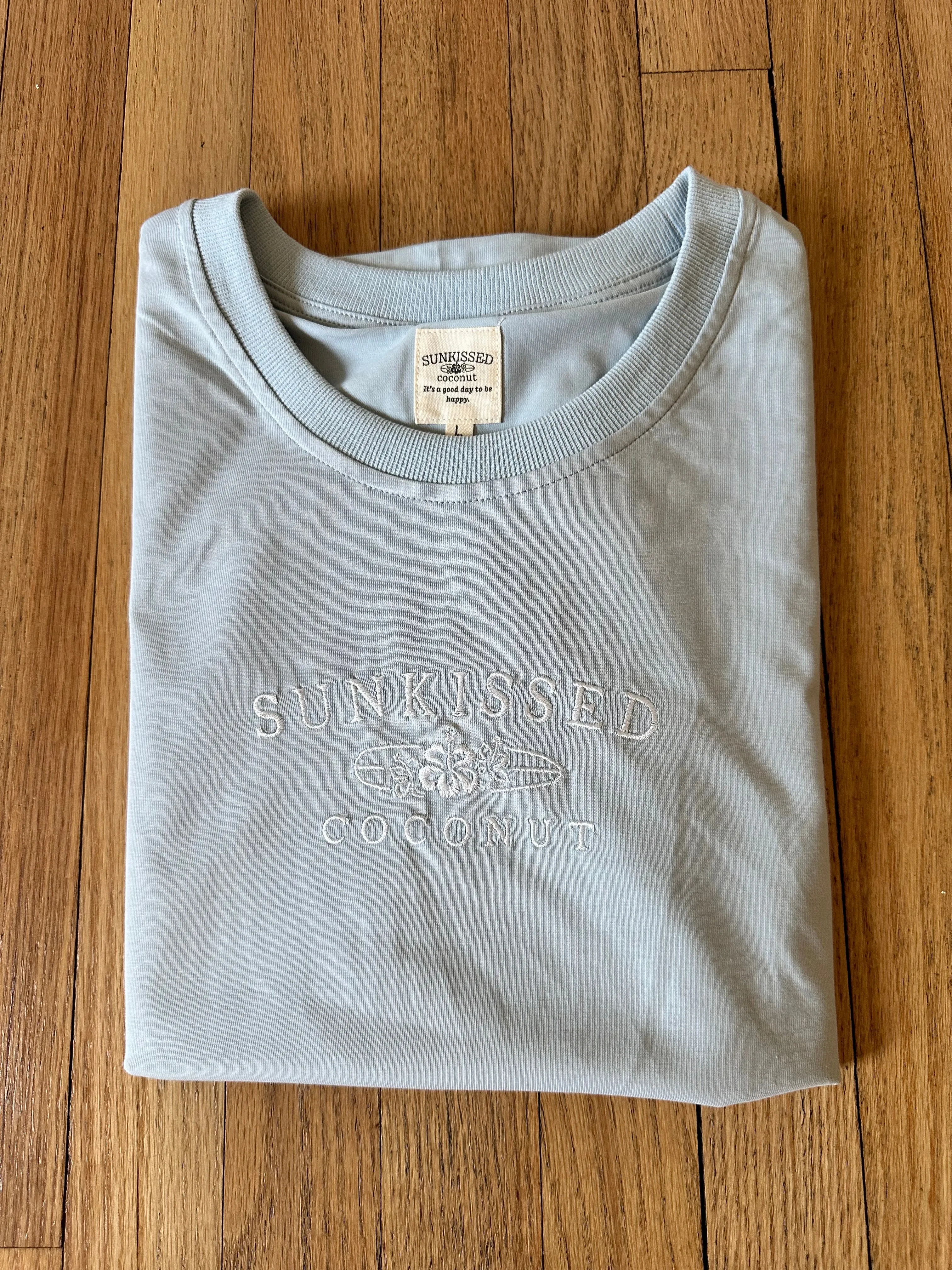 Glass Blue Basic Watercolor Embroider Tee