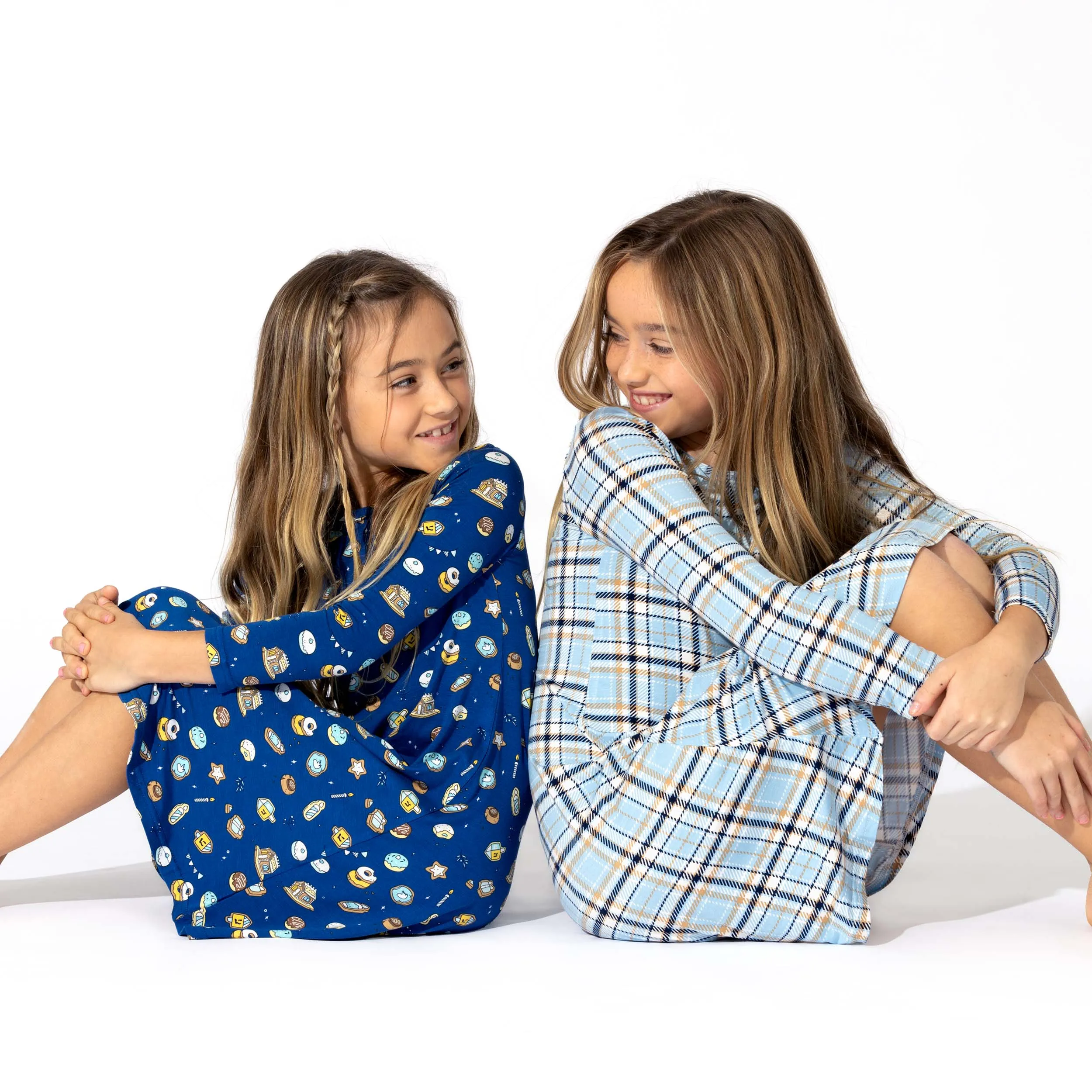 Holiday Plaid Blue Bamboo Girls' Long Sleeve Dress