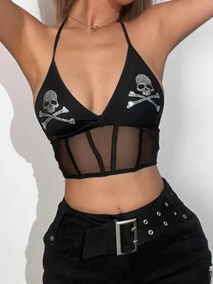 Hot Diamond Skull Perspective Crop Cami Top