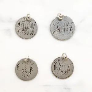 Individual Engraved Initials 19th Century Silver Coin Charms