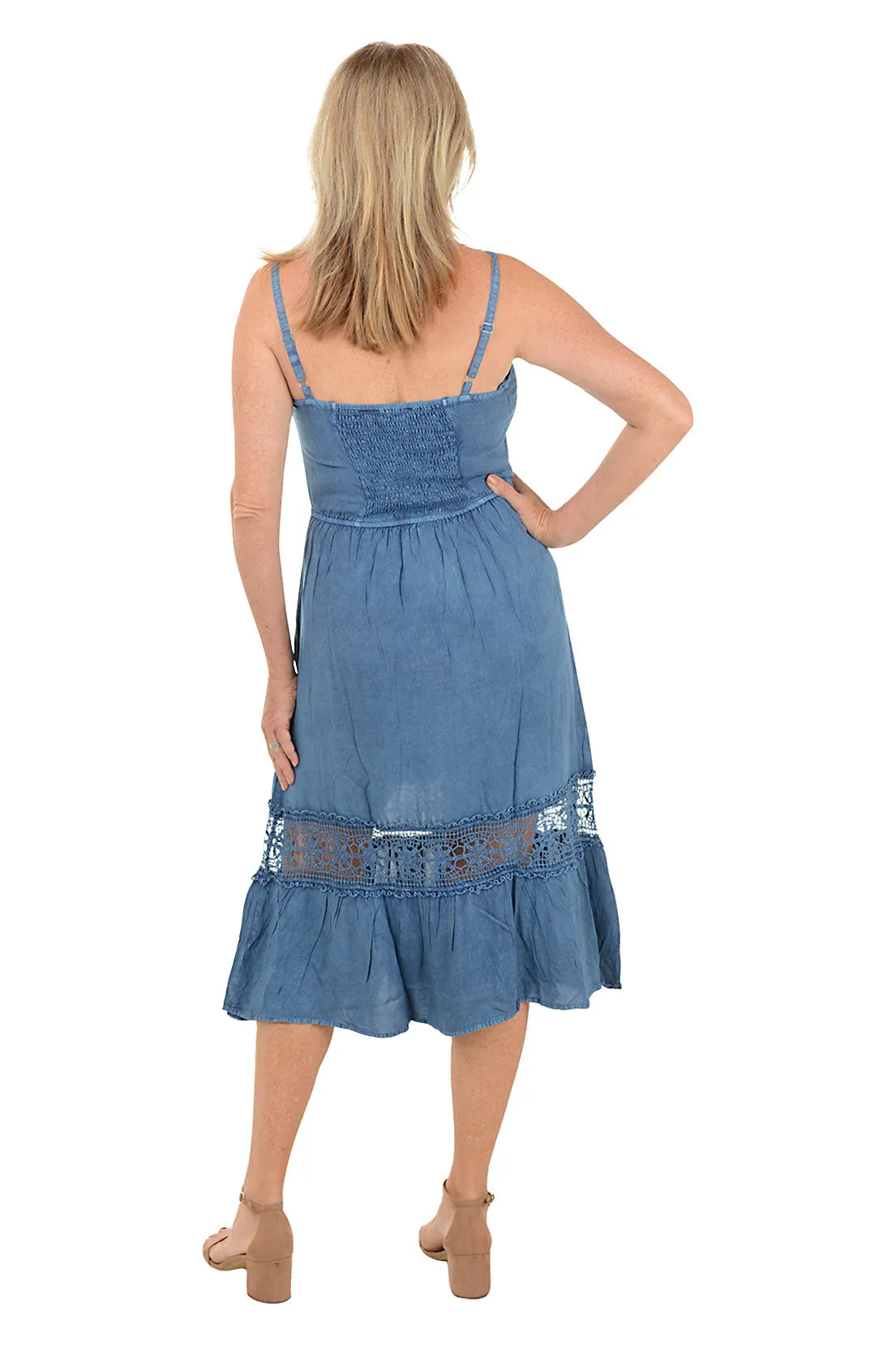 Lacy Denim Tie-Waist Sleeveless Dress