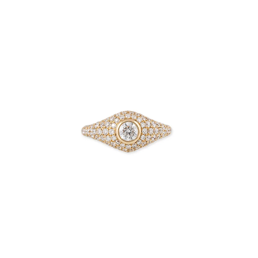 LARGE ROUND DIAMOND PAVE SIGNET RING