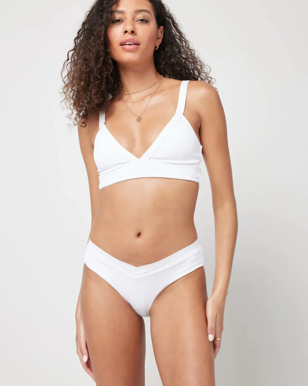 L*Space Women's Pratt Ribbed Bikini Bottom - Classic White