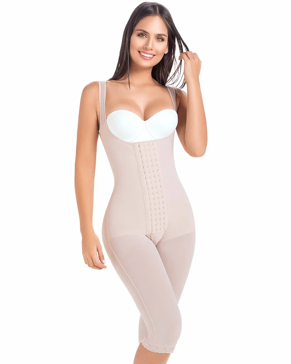 Mariae Fajas Post Surgery Body Shaper Postpartum Butt Lifting Girdle Open Bust Powernet & Knee Length