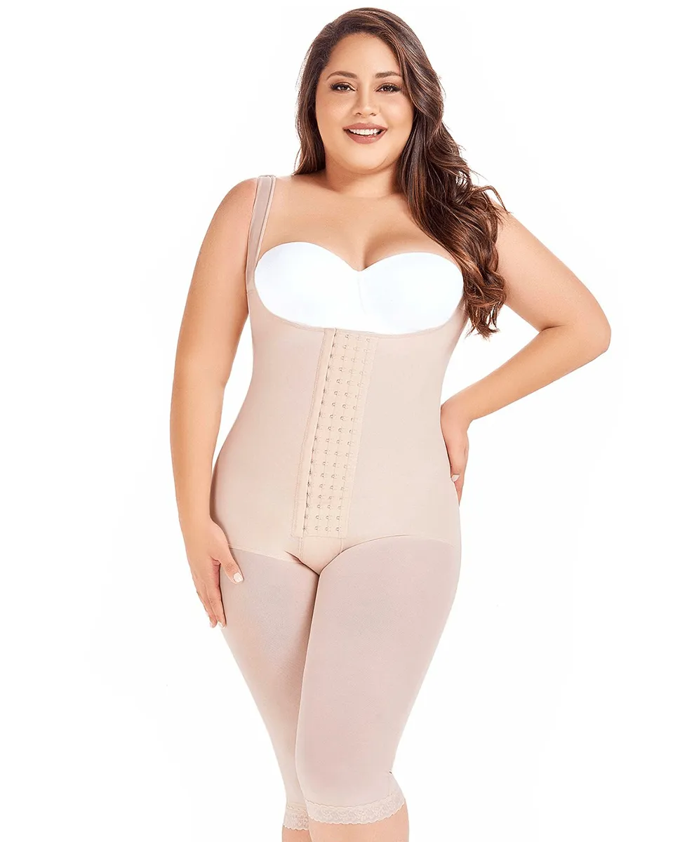 Mariae Fajas Post Surgery Body Shaper Postpartum Butt Lifting Girdle Open Bust Powernet & Knee Length